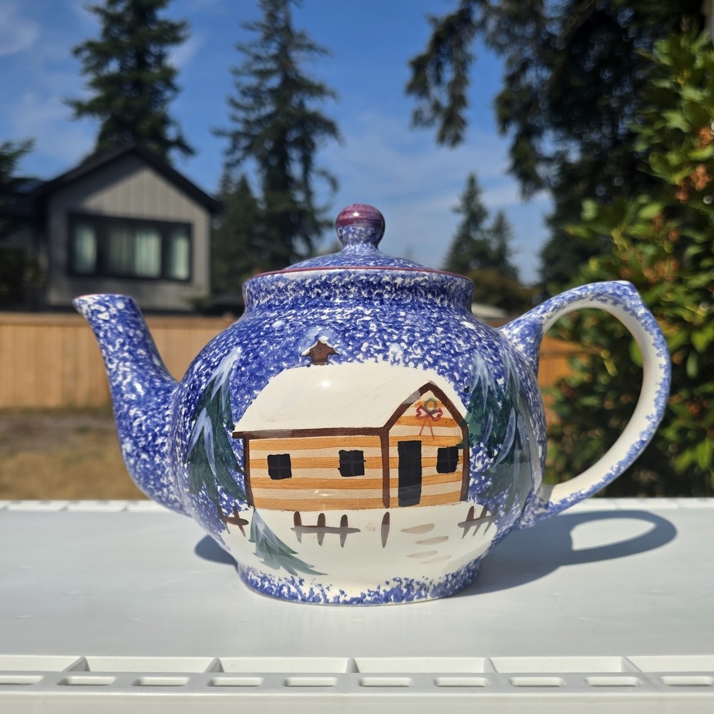 Vintage Tea Pot Large Thailand Country Winter Scene 7 in Tall 10 in  Wide